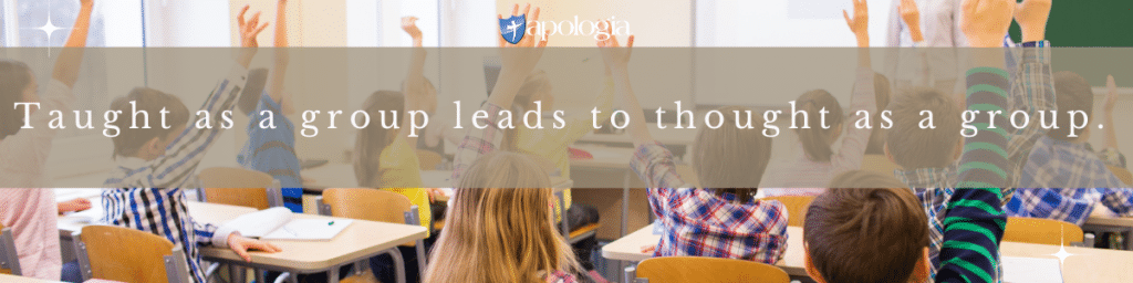 Quote from Making the Choice: When to Start Homeschooling blog - \"Taught as a group leads to thought as a group\"