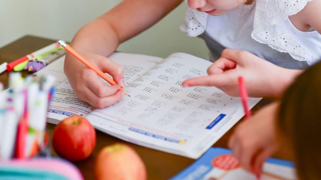 children studying at home