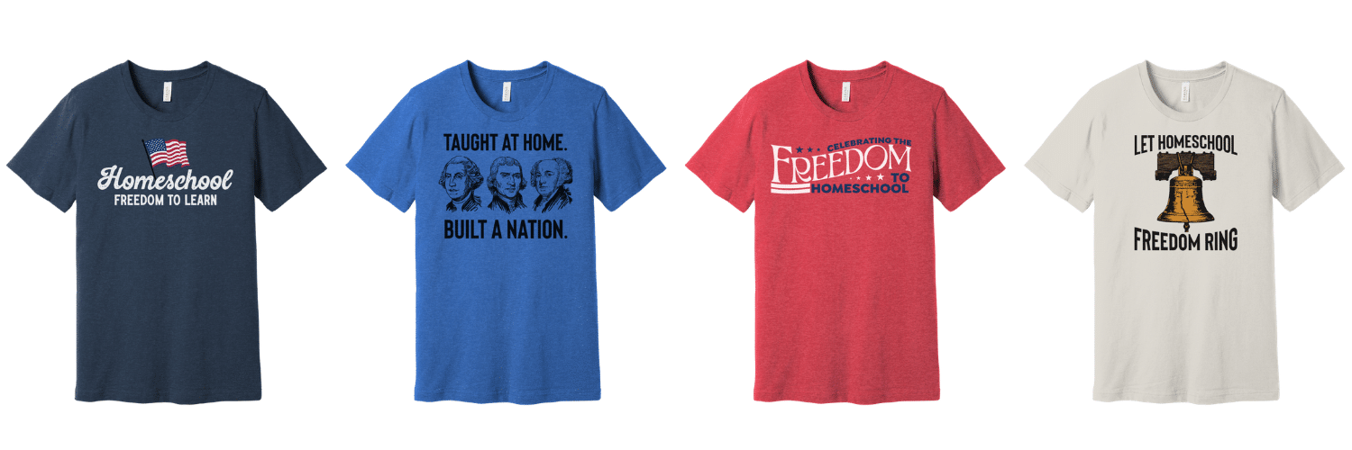Four Celebrating Homeschool Shirt Designs